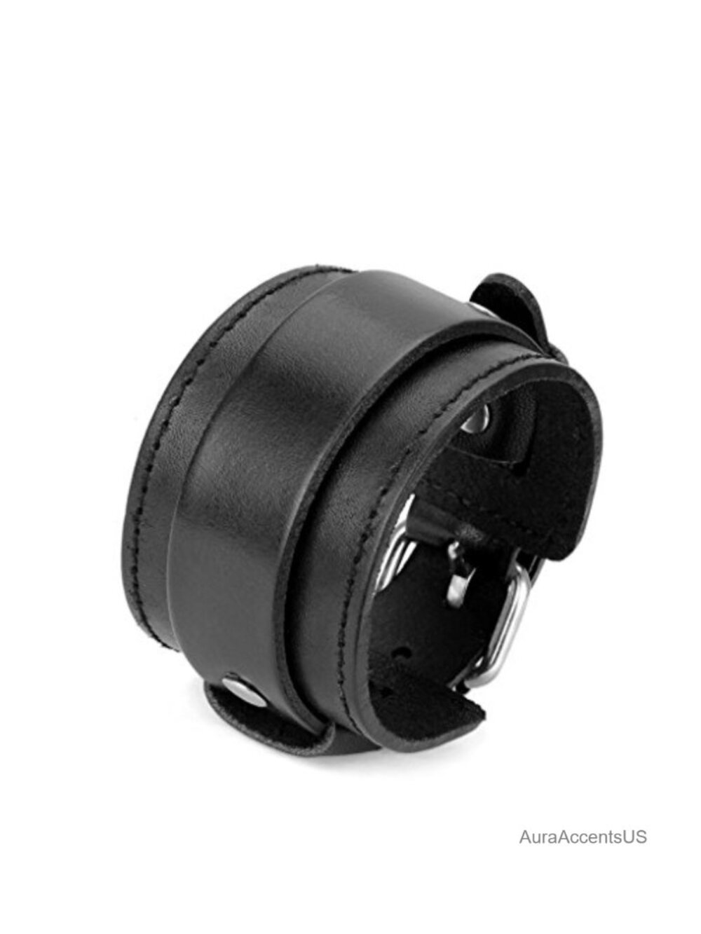 Genuine Leather Cuff Bracelet, Adjustable Wrap Wristband for Men Women, Punk